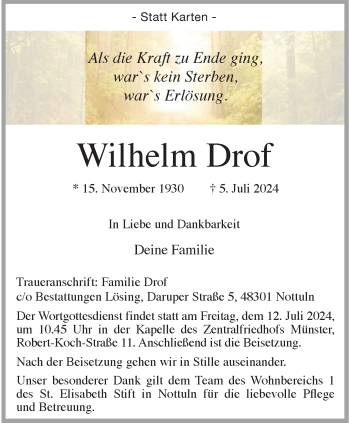 Anzeige von Wilhelm Drof 