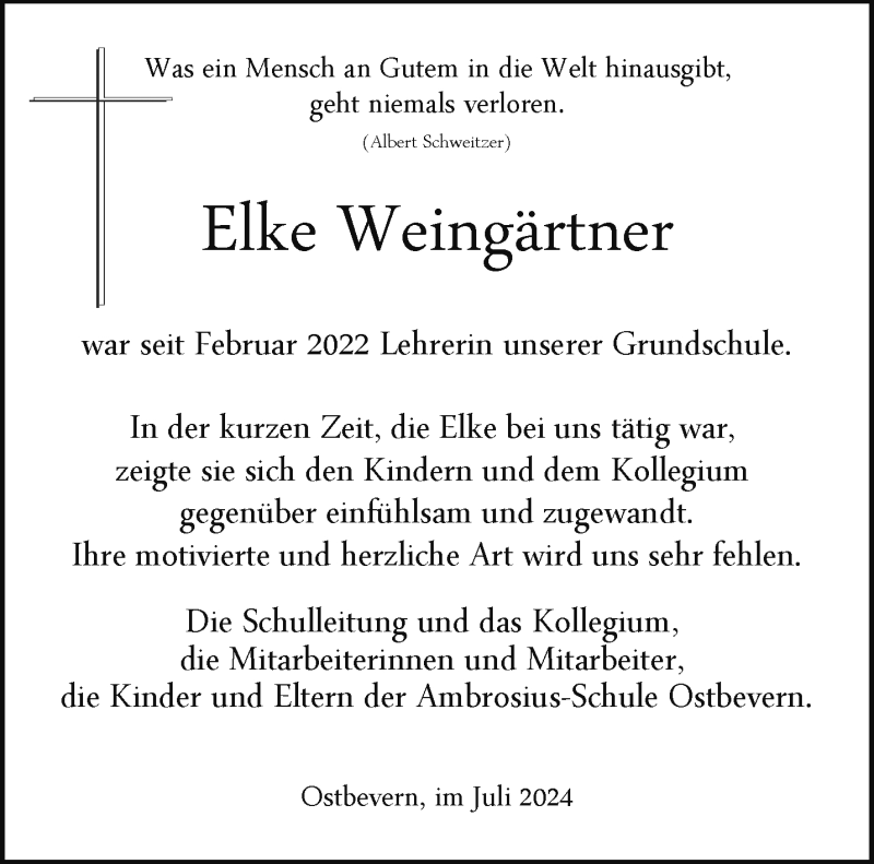  Traueranzeige für Elke Weingärtner vom 27.07.2024 aus 