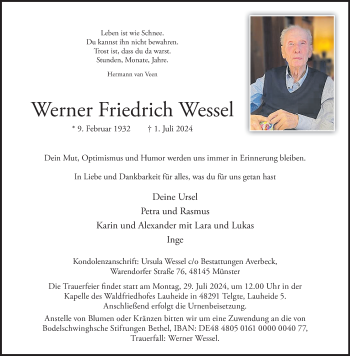 Anzeige von Werner Friedrich Wessel 