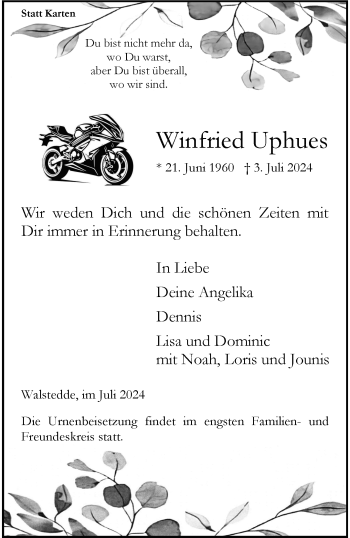 Anzeige von Winfried Uphues 