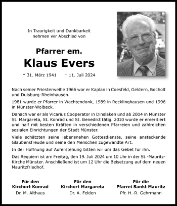 Anzeige von Klaus Evers 