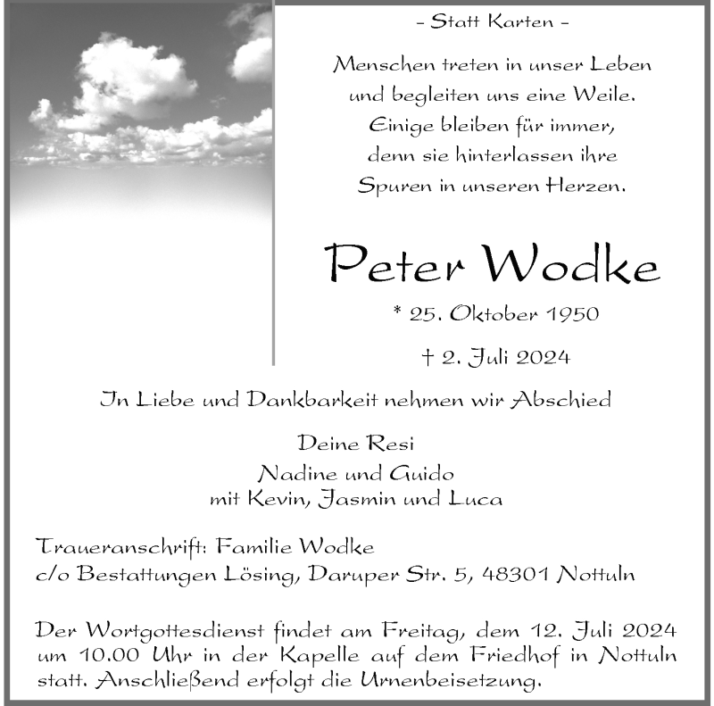  Traueranzeige für Peter Wodke vom 06.07.2024 aus 