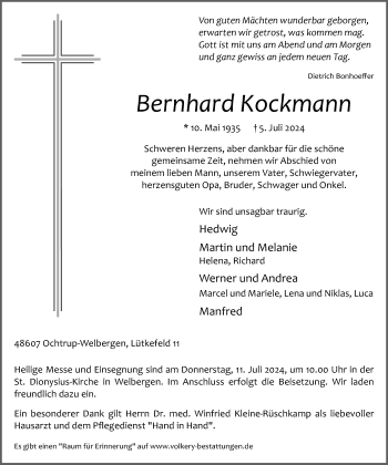 Anzeige von Bernhard Kockmann 