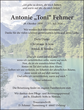 Anzeige von Antonie Fehmer 
