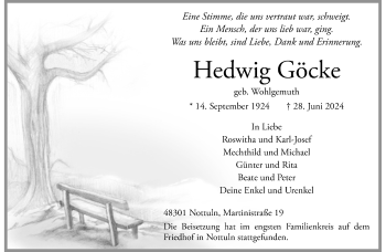 Anzeige von Hedwig Göcke 