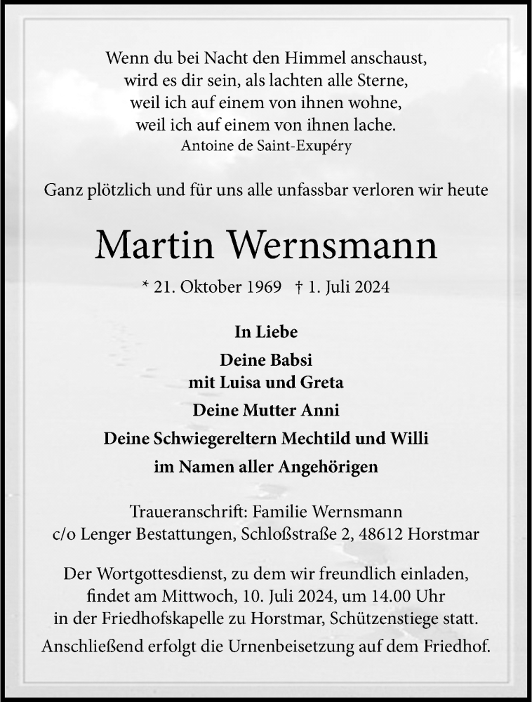  Traueranzeige für Martin Wernsmann vom 06.07.2024 aus 