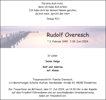 Anzeige von Rudolf Overesch 