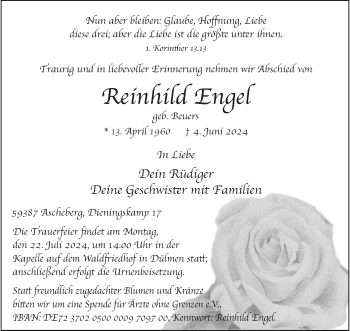 Anzeige von Reinhild Engel 