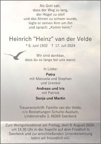 Anzeige von Heinrich van der Velde 