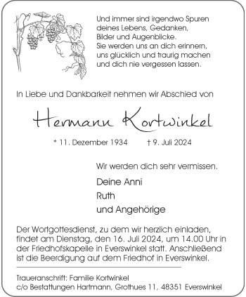 Anzeige von Hermann Kortwinkel 