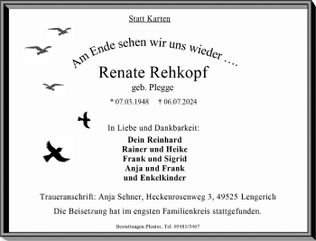 Anzeige von Renate Rehkopf 