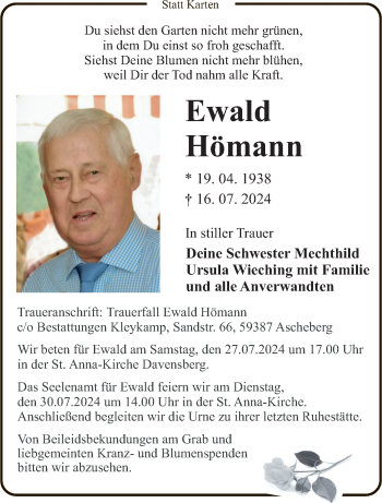 Anzeige von Ewald Hömann 