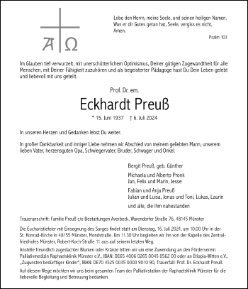 Anzeige von Eckhardt Preuß 