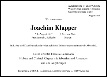 Anzeige von Joachim Klapper 