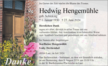 Anzeige von Hedwig Hengemühle 