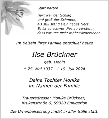 Anzeige von Ilse Brückner 