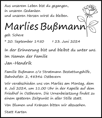 Anzeige von Marlies Bußmann 