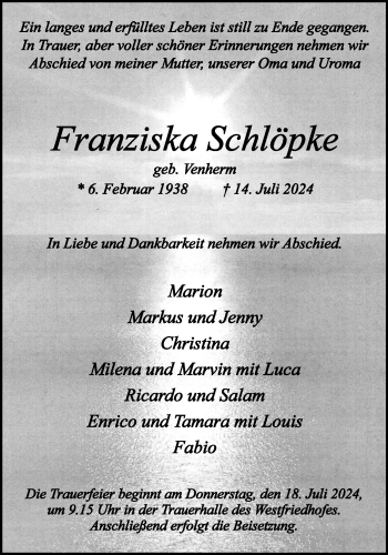 Anzeige von Franziska Schlöpke 