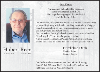 Anzeige von Hubert Reers 