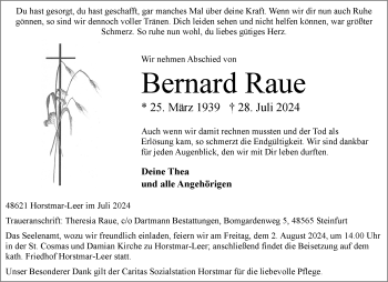 Anzeige von Bernard Raue 