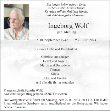 Anzeige von Ingeborg Wolf 