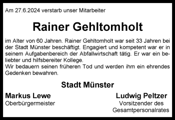 Anzeige von Rainer Gehltomholt 