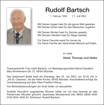 Anzeige von Rudolf Bartsch 