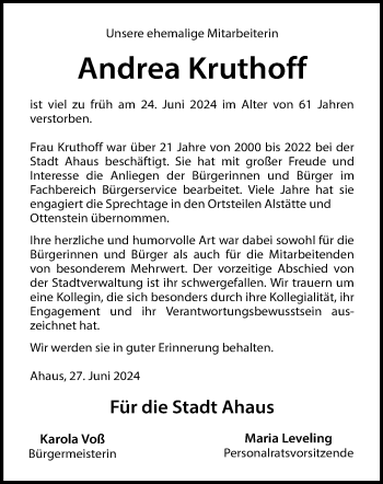 Anzeige von Andrea Kruthoff 