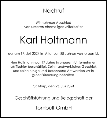 Anzeige von Karl Holtmann 