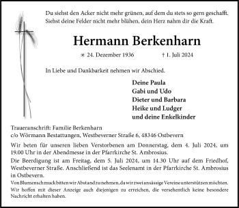 Anzeige von Hermann Berkenharn 
