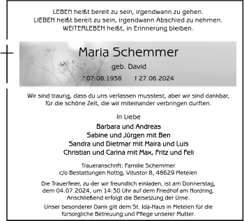 Anzeige von Maria Schemmer 