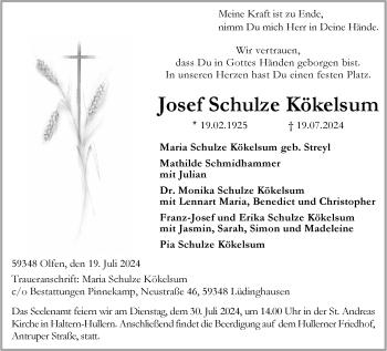 Anzeige von Josef Schulze Kökelsum 