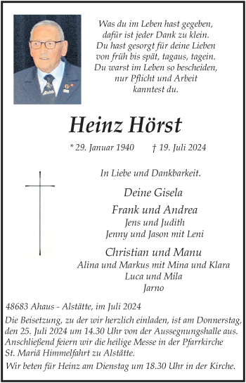 Anzeige von Heinz Hörst 
