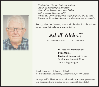 Anzeige von Adolf Althoff 