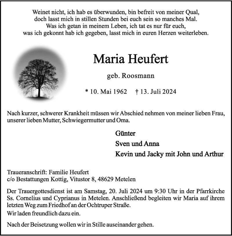  Traueranzeige für Maria Heufert vom 16.07.2024 aus 