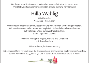 Anzeige von Hilla Wahlig 