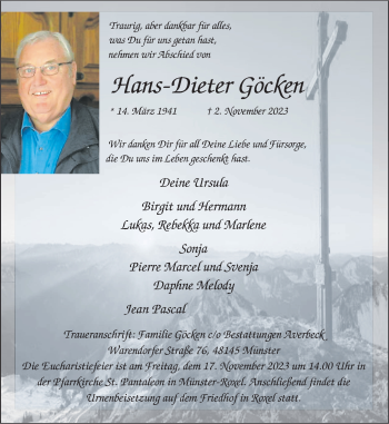 Anzeige von Hans-Dieter Göcken 