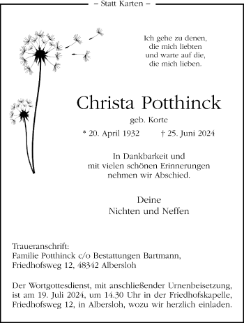 Anzeige von Christa Potthinck 