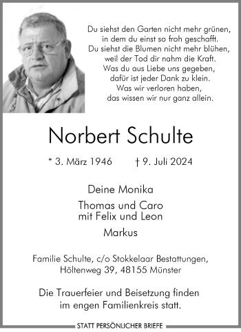Anzeige von Norbert Schulte 