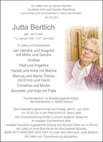 Anzeige von Jutta Bertlich 