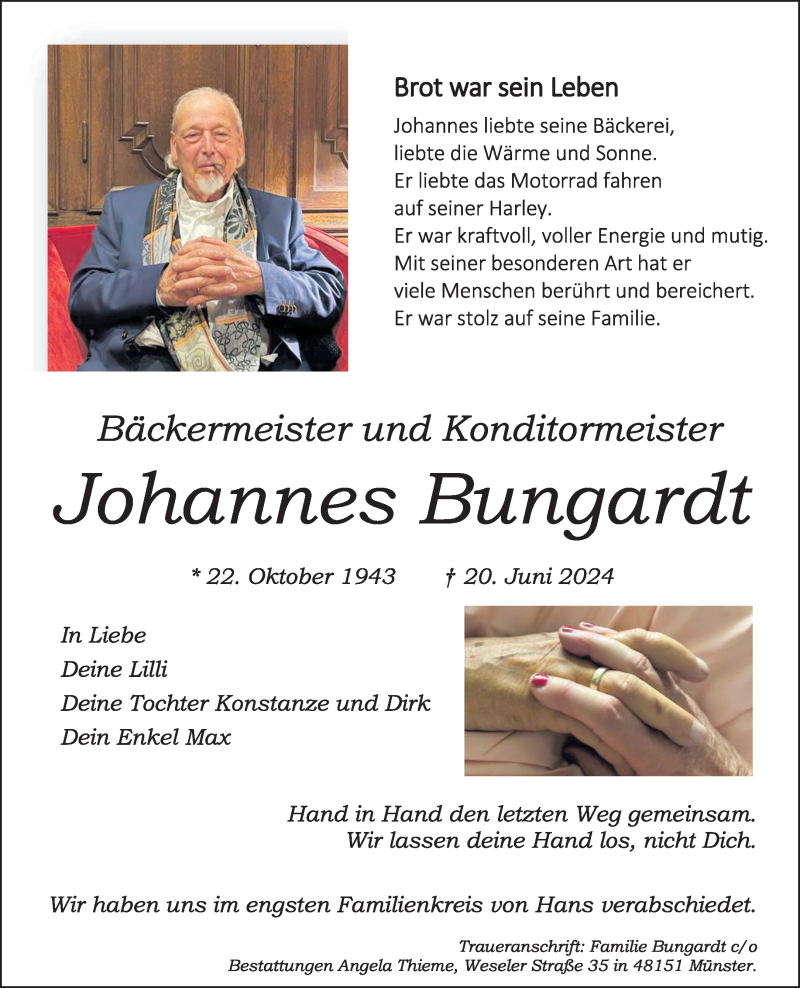  Traueranzeige für Johannes Bungardt vom 29.06.2024 aus 