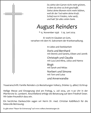 Anzeige von August Reinders 