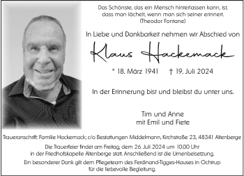 Anzeige von Klaus Hackemack 