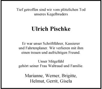 Anzeige von Ulrich Pischke 