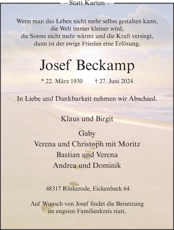 Anzeige von Josef Beckamp 