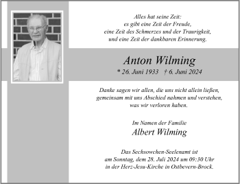 Anzeige von Anton Wilming 