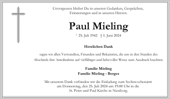 Anzeige von Paul Mieling 