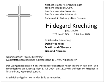 Anzeige von Hildegard Krechting 