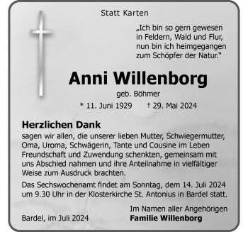 Anzeige von Anni Willenborg 