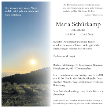 Anzeige von Maria Schürkamp 